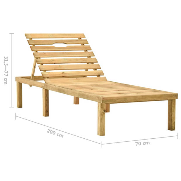 The Living Store Loungebed Tuin - 200x70cm - verstelbare rugleuning - grenenhout - inclusief kussen en tafel