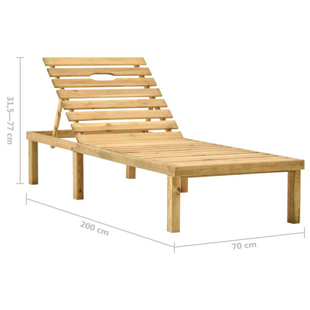 The Living Store Loungebed - Grenenhout - Verstelbare rugleuning - Inclusief kussen en tafel - Groen - 200x70x31.5-77cm