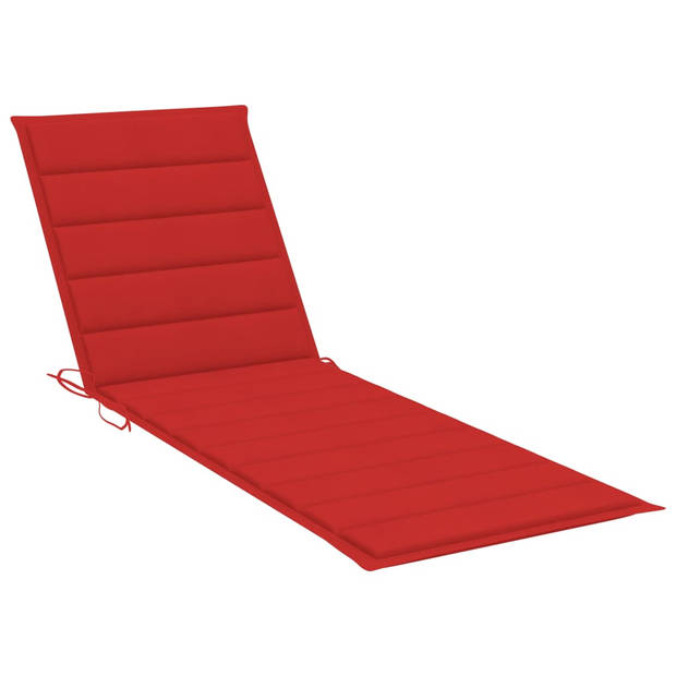 The Living Store Ligstoel Bamboe - 200 x 130 x (24-87) cm - Rood kussen