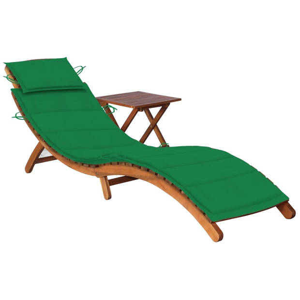 The Living Store Ligbed Lounge Acaciahout - 184x55x64 cm - Groen Kussen