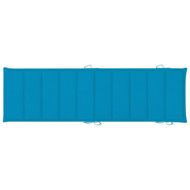 The Living Store Ligbed - Acaciahout - Blauw kussen - 184x55x64 cm - Inklapbaar