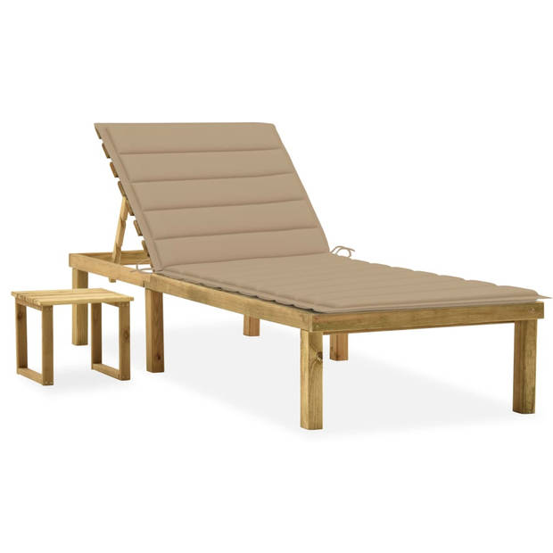 The Living Store Loungebed - Grenenhouten ligbed met verstelbare rugleuning - Inclusief kussen en tafel - 200 x 70 x