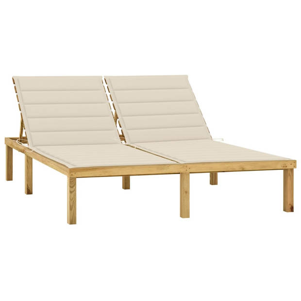 The Living Store Loungebed Rustiek - 200x138x31.5-77 cm - Grenenhout - Crème kussen