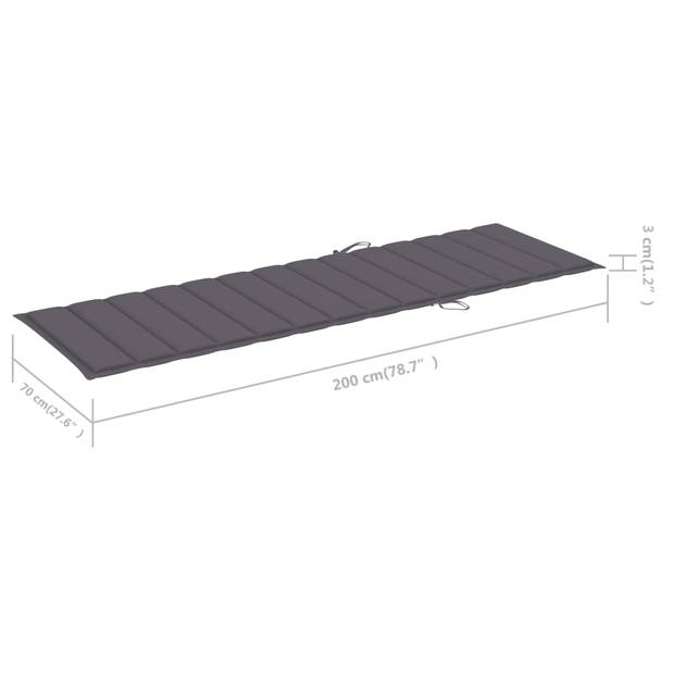 The Living Store Loungebed Grenenhout - 200x138x77 cm - verstelbare rugleuning - incl - kussens - antraciet