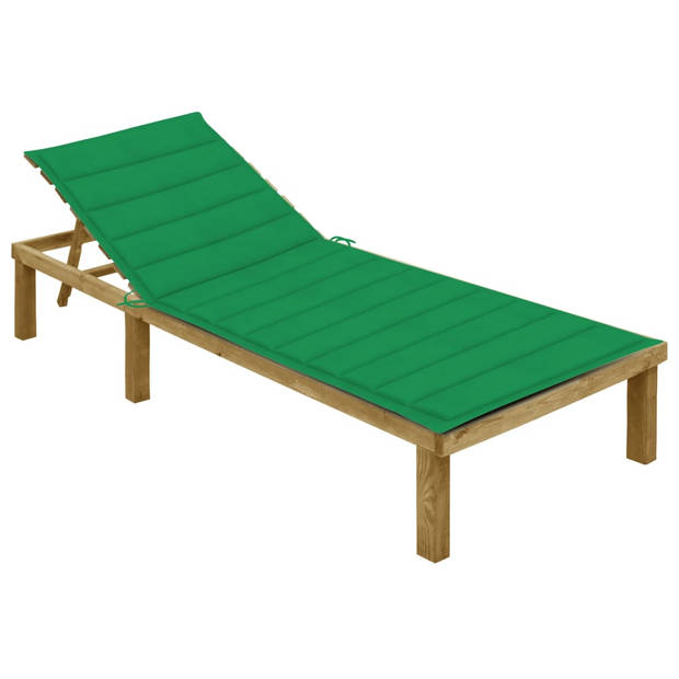 The Living Store Loungebed - Tuinmeubelen - 200x70x(31.5-77) cm - Groen kussen