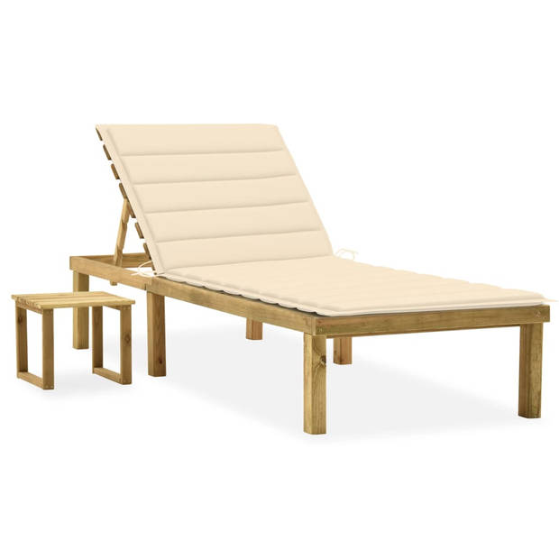 The Living Store loungeset - houten ligbed met kussen en tafel - verstelbare rugleuning - geïmpregneerd grenenhout -