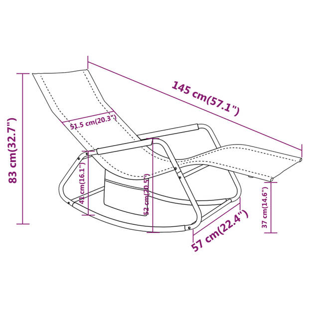 The Living Store Lounger Ligstoel - Stalen Frame - Waterbestendig - Met Zijvak - Crème - 145x57x83cm