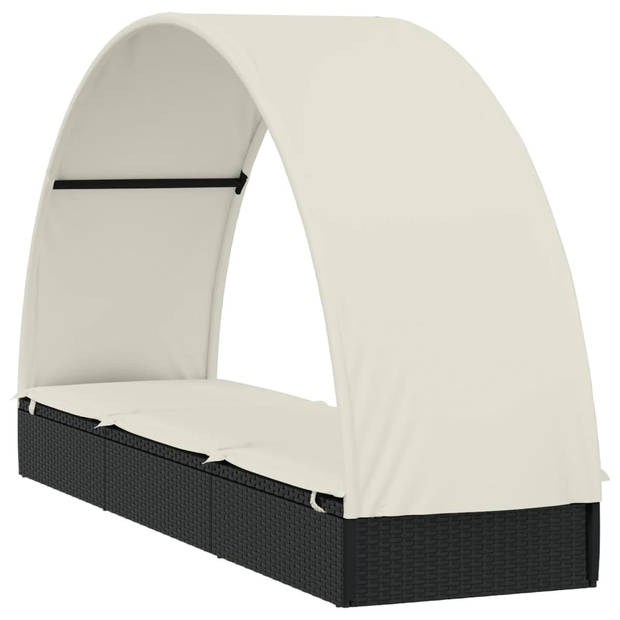 vidaXL Ligbed met rond dak 211x57x140 cm poly rattan zwart