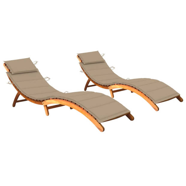 The Living Store Houten Ligbed Set - Tuinmeubelen - 184 x 55 x 64 cm - Waterafstotend