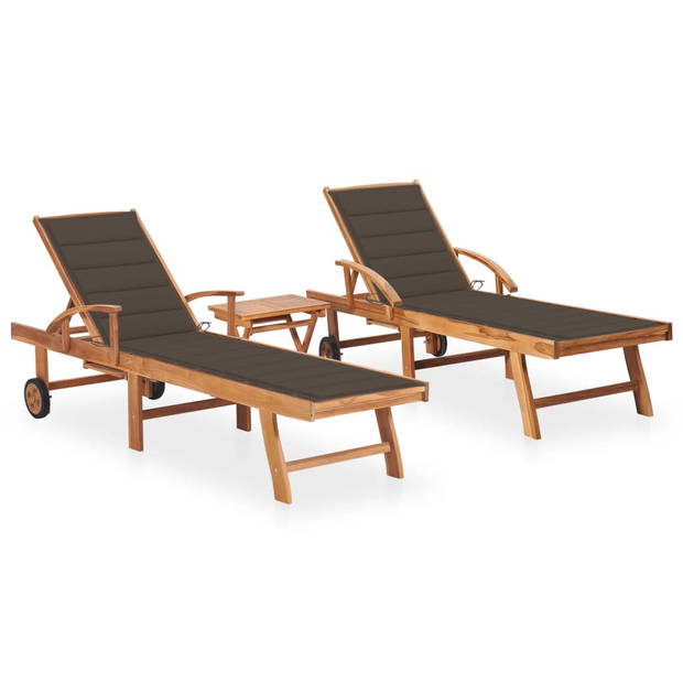 The Living Store Ligbedden Teak - Tuinmeubelen - 195x59.5 cm - Verstelbaar