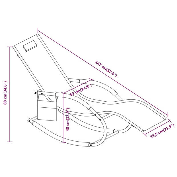 vidaXL Ligbed schommelend staal en textileen grijs