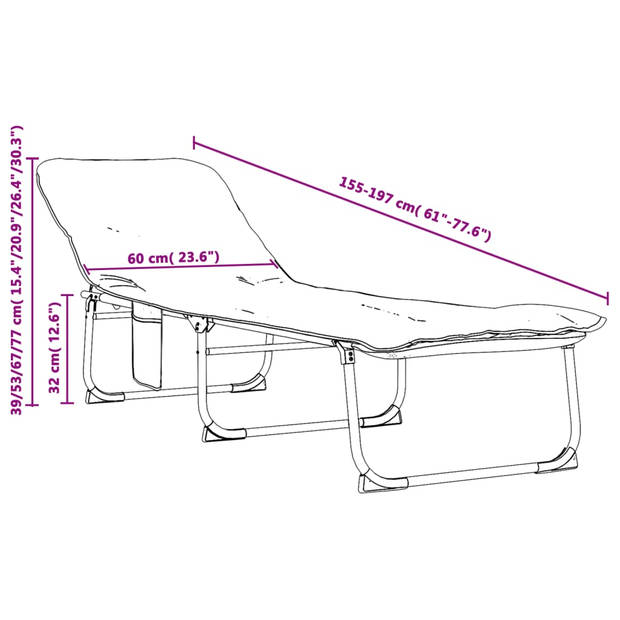 The Living Store Ligbed - donkergroen - (155-197) x 60 x 39/53/67/77 cm - inklapbaar