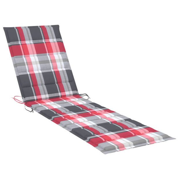 The Living Store Ligstoel Teakhout - 195 x 59.5 cm - Verstelbare rugleuning - Rood kussen