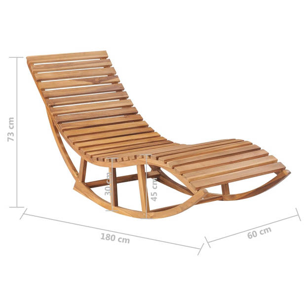 The Living Store houten ligstoel Schommelend Teak - 60x180x73 cm - Rood ruitpatroon