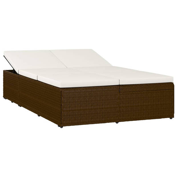 The Living Store poly rattan loungebed/bank - 2-in-1 - bruin/crèmewit - 200x121x(30.5-67.5)cm - verstelbare rugleuning