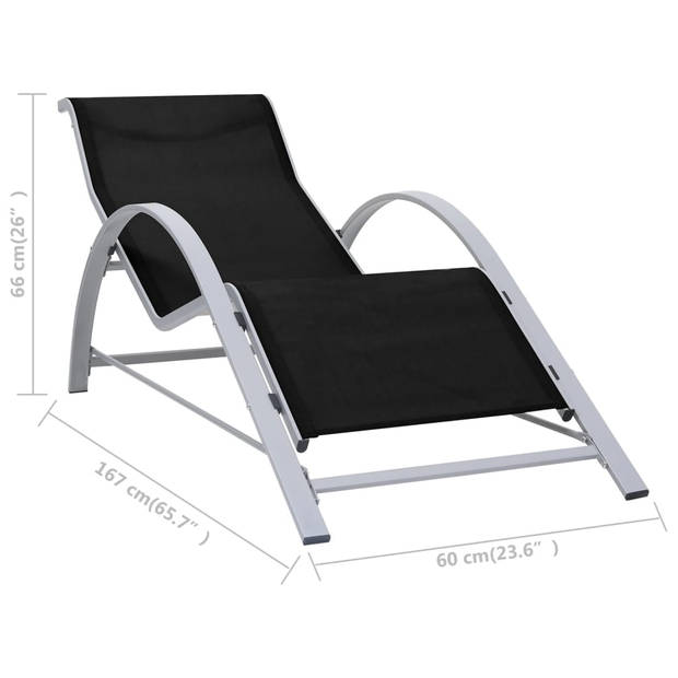 The Living Store Loungebed - strandstoelen - Afmetingen 167x60x66 cm - Kleur zwart