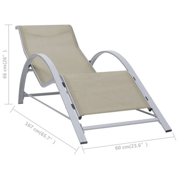 The Living Store Loungebed Tuin - Crème - 167 x 60 x 66 cm - Aluminium en Staal