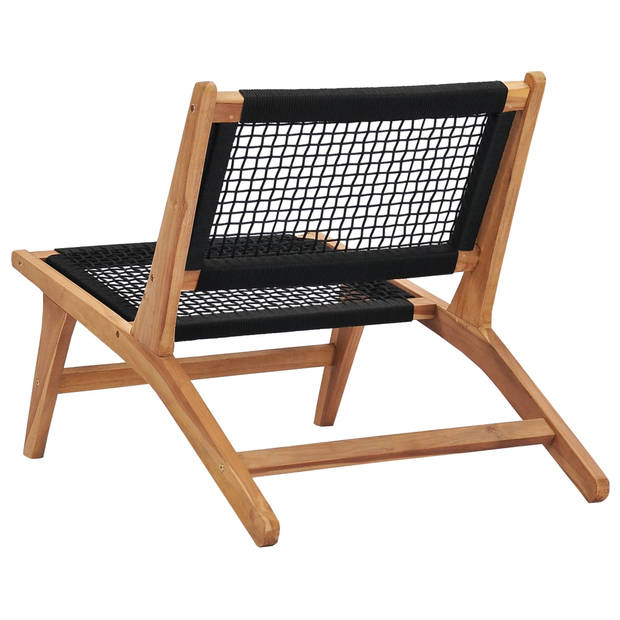 The Living Store Ligstoel Teakhout - Tuinmeubelen - 89.5 x 60 x 65 cm - Met touwontwerp