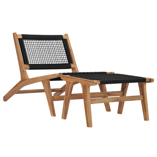 The Living Store Ligstoel Teakhout - Tuinmeubelen - 89.5 x 60 x 65 cm - Met touwontwerp