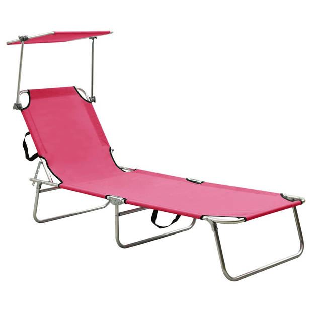 The Living Store Ligbed Luifel - 187 x 57.5 x 27 cm - Roze - 120 kg