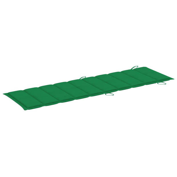 The Living Store Ligstoel - Teakhout - Schommelend - 60 x 180 x 73 cm - Groen kussen