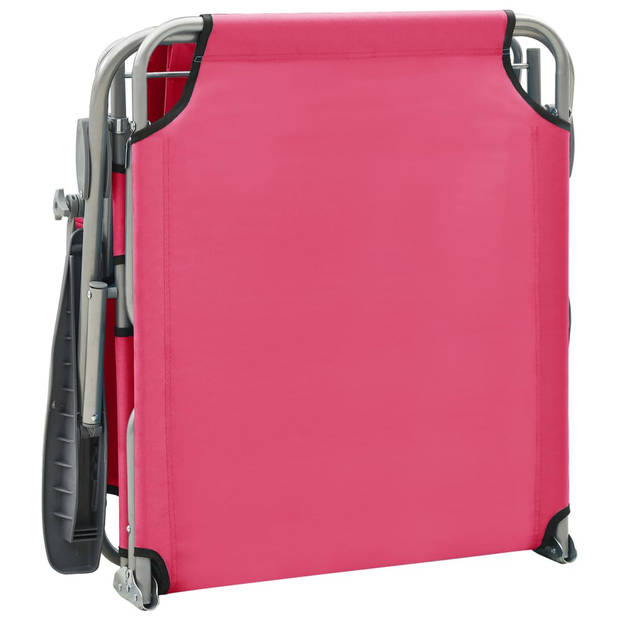 The Living Store Ligstoel Lounge - Roze - 71.5 x 188 x 27 cm - Verstelbare rugleuning en luifel