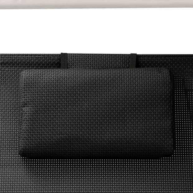 The Living Store Tweepersoonsligstoel - Loungebed 190x137x158cm - Zwarte Textileen - Stalen Frame