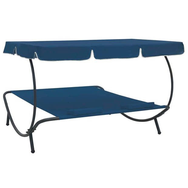 The Living Store Loungebed - Oxford - Blauw - 200x173x135 cm - Inclusief 2 kussens en luifel