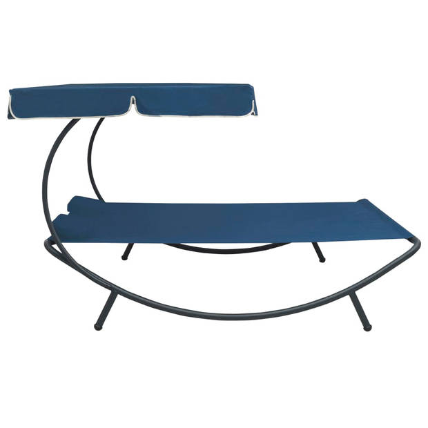 The Living Store Loungebed - Oxford - Blauw - 200x173x135 cm - Inclusief 2 kussens en luifel