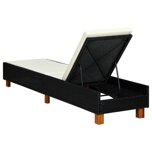 The Living Store Tuinbed - Inklapbaar - PE Rattan - Gepoedercoat staal - Acaciahout - Zwart - Crèmewit -