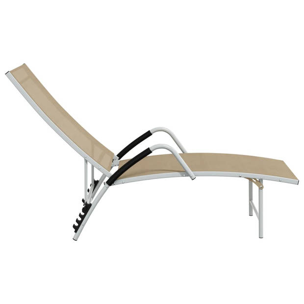 The Living Store Lounger Crème - (170 - 193) x 60.5 x (96 - 51) cm - Verstelbaar