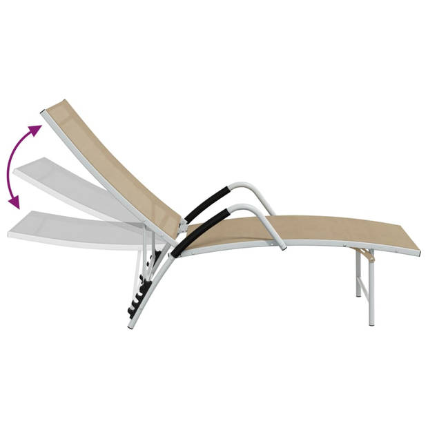 The Living Store Lounger Crème - (170 - 193) x 60.5 x (96 - 51) cm - Verstelbaar