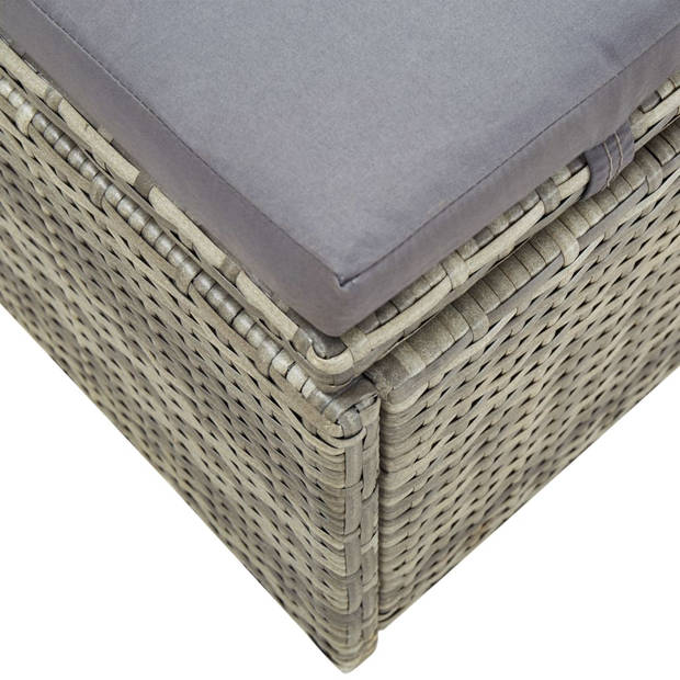 The Living Store Ligbed Deluxe Grijs Rattan - 220x75x35 cm - Verstelbaar - Weerbestendig