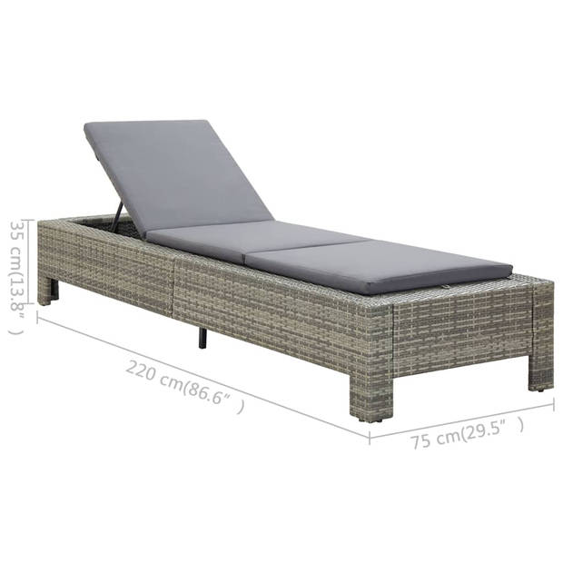 The Living Store Ligbed Deluxe Grijs Rattan - 220x75x35 cm - Verstelbaar - Weerbestendig