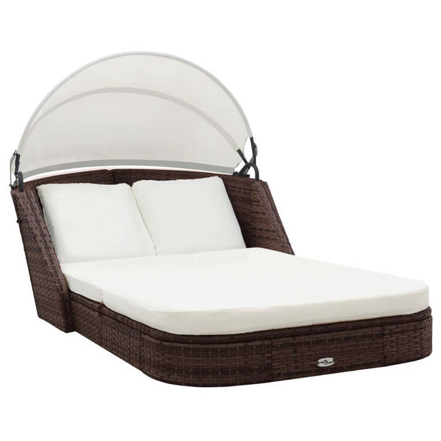 The Living Store Zonnebed Lounge Bruin 204x118x54 cm - PE-rattan
