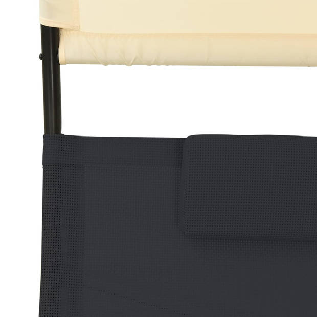The Living Store Schommelend Loungebed - Tweepersoonsligstoel - Zwart en Crème - 139x180x170 cm - Staal en Textileen