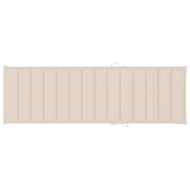 The Living Store Ligstoel Acaciahout - 200 x 60 x 30/90 cm - Verstelbare rugleuning - Beige kussen