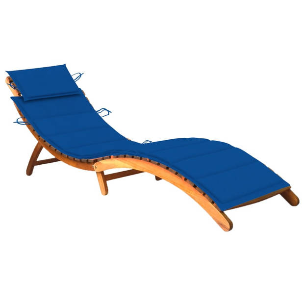 The Living Store Loungebed Acaciahout - 184x55x64 cm - Koningsblauw kussen