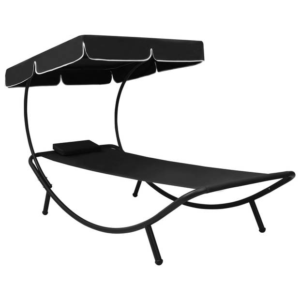 The Living Store Loungebed - Tuinmeubel - 200x90x112cm - Zwart Oxford Stof