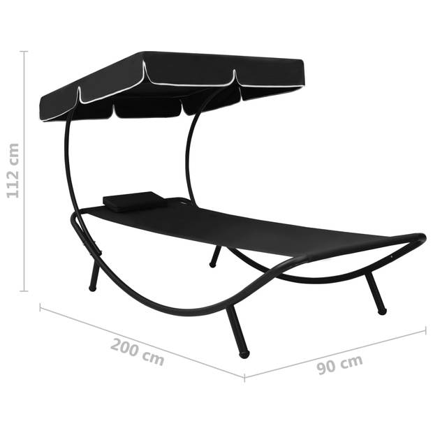 The Living Store Loungebed - Tuinmeubel - 200x90x112cm - Zwart Oxford Stof