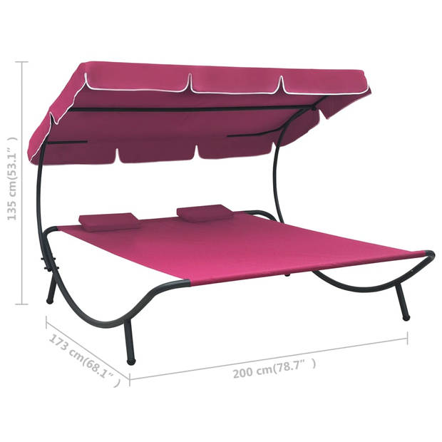 vidaXL Loungebed met luifel en kussens roze