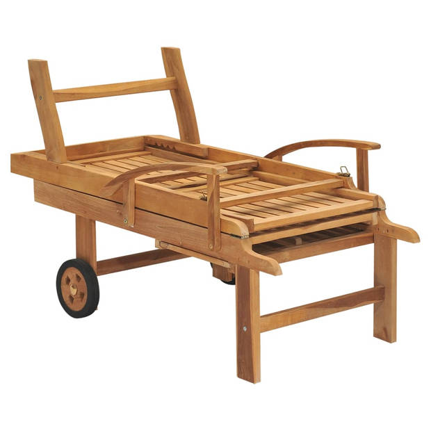 The Living Store Loungebed - Houten - Teakhout - 195x59.5 cm - Verstelbare rugleuning