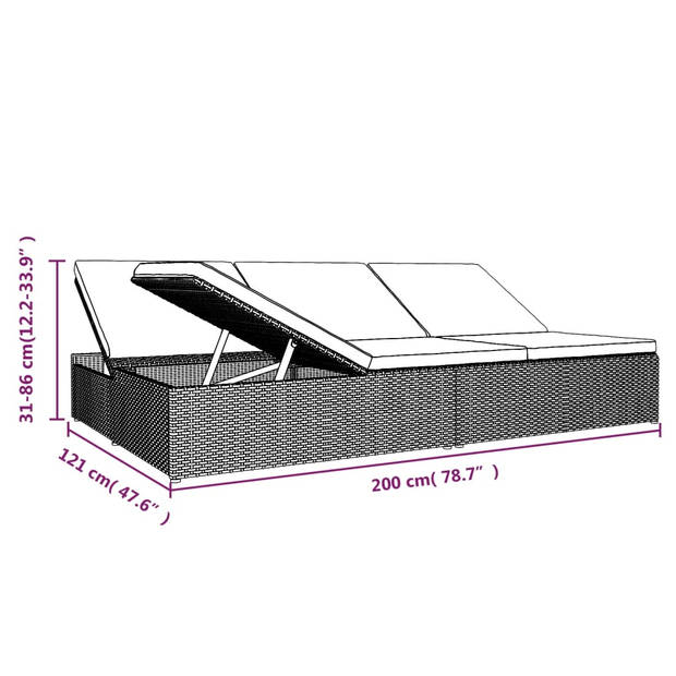 vidaXL Ligbed met kussens converteerbaar poly rattan donkergrijs