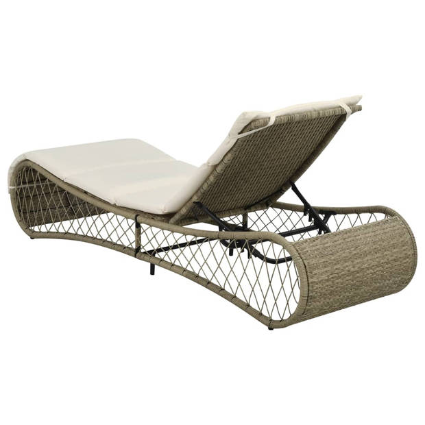 The Living Store Ligstoel Poly Rattan - 200 x 65 x 37 cm - Grijs/Beige - Verstelbare Rugleuning