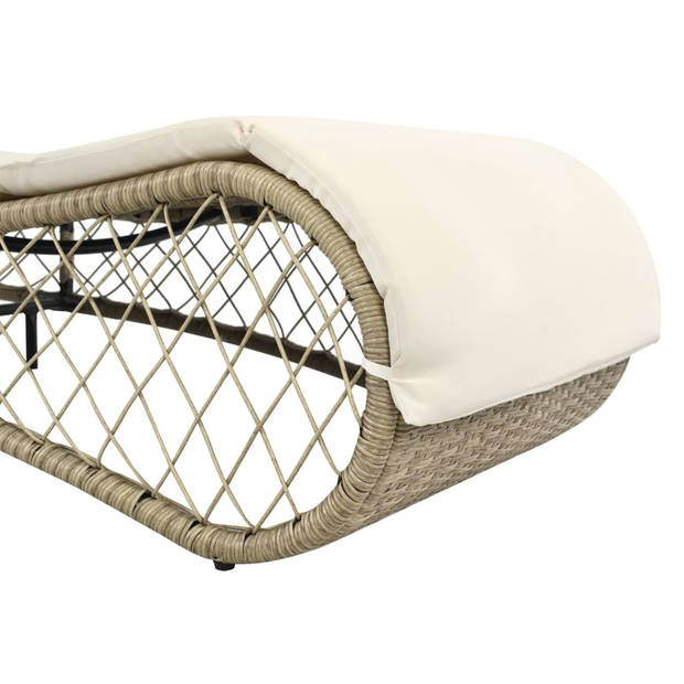 The Living Store Ligstoel Poly Rattan - 200 x 65 x 37 cm - Grijs/Beige - Verstelbare Rugleuning