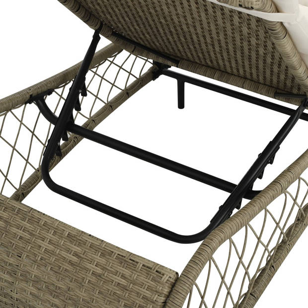 The Living Store Ligstoel Poly Rattan - 200 x 65 x 37 cm - Grijs/Beige - Verstelbare Rugleuning