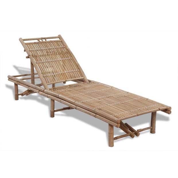 The Living Store Ligstoel Bamboe - Tuinmeubelen - 200x65x(30-87)cm - 3 verstelbare standen