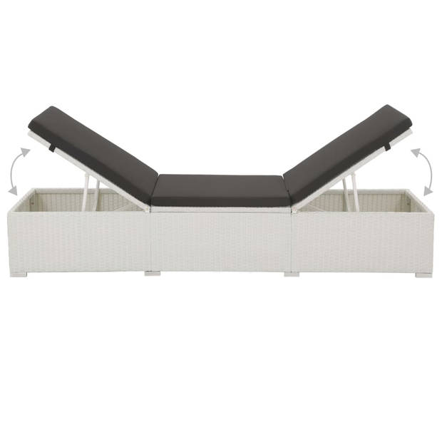 The Living Store Ligbed - Wit/Zwart - PE Rattan - Verstelbaar - 195x60x(31-68)cm