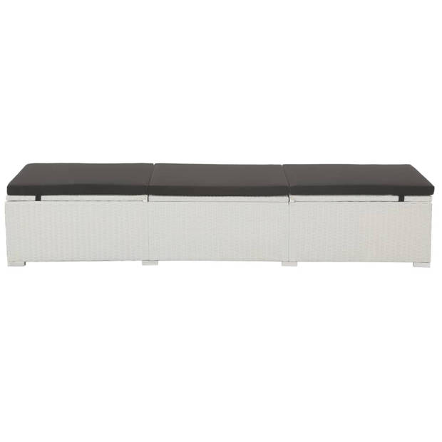 The Living Store Ligbed - Wit/Zwart - PE Rattan - Verstelbaar - 195x60x(31-68)cm