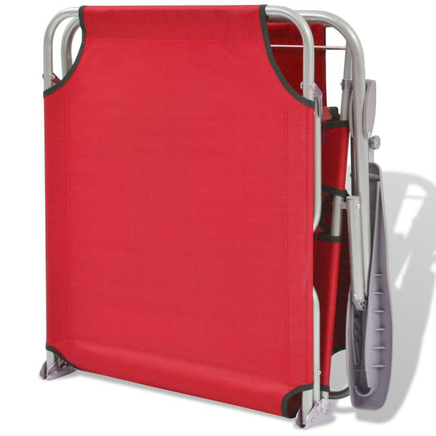 The Living Store Ligbed - Strandbed Inklapbaar 58x189x27 cm - Rood - Verstelbare Rugleuning en Luifel - Draagvermogen